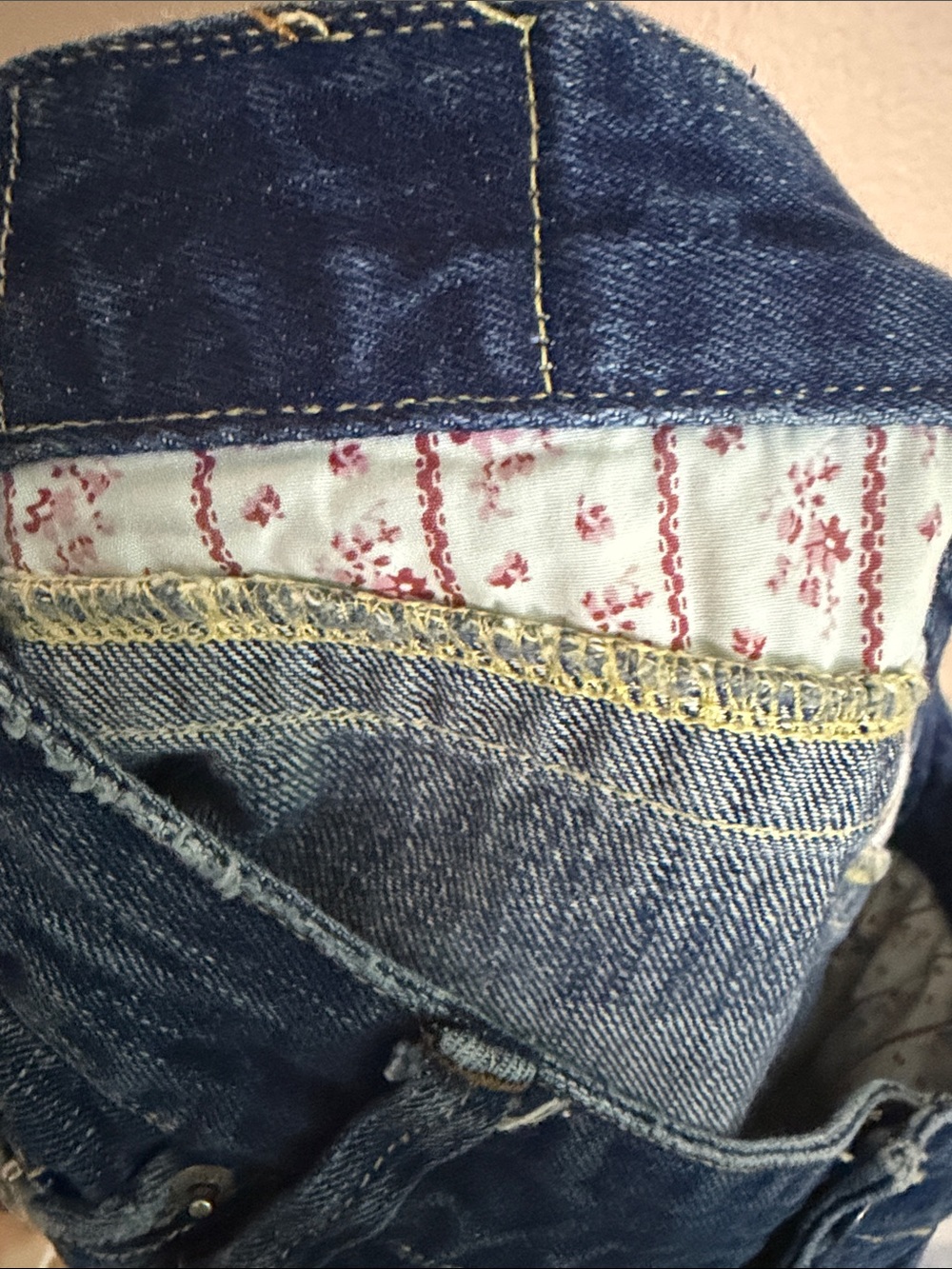 American Eagle Outfitters Dark Blue Denim Skirt with Pink Embroidered Logo - Picture 8 of 9